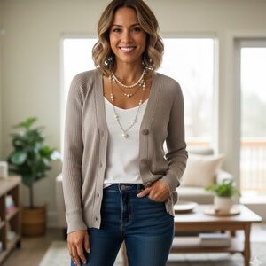 Women's Taupe Button-Up Sweater